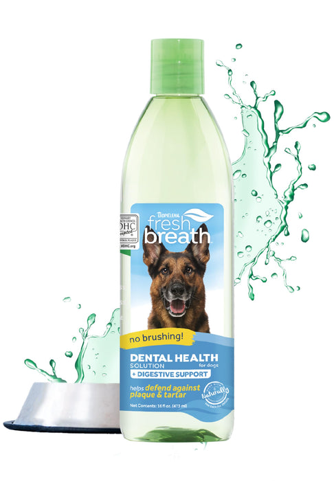 TropiClean Fresh Breath Plus Digestive Support | Dog Oral Care Water Additive | Dog Breath Freshener Additive for Dental Health | VOHC Certified | Made in the USA | 16 oz.