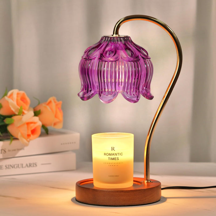 Dimmable Flower Candle Warmer Lamp with Timer, Purple Candle Lamp Warmer for Jar Candle, 2024 Womens Gifts for Christmas, Xmas Gifts for Mom Unique, Home Decor for Bedroom Living Room Decor Aesthetic