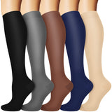 5 Pairs Knee High Graduated Compression Socks For Women and Men - Best Medical, Nursing, Travel & Flight Socks - Running & Fitness - 15-20mmHg (L/XL, Assorted 2)