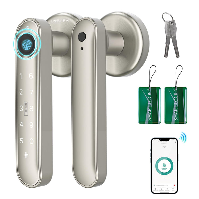 ENOKER Smart Fingerprint Door Lock - 5 in 1 Keyless Entry Door Knob Lock with Handle APP/100 Fingerprints/IC Cards/Passcode/Key, Electronic Biometric Door Deadbolt Keypad for Bedroom Home Office Hotel