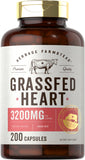 Carlyle Grass Fed Beef Heart Supplement | 3200mg | 200 Count | Desiccated Pasture Raised Bovine Capsules | Non-GMO, Gluten Free | by Herbage Farmstead