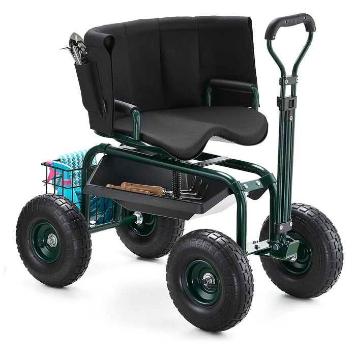 VEVOR Garden Seat with Wheels, Rolling Garden Stool with Height Adjustable & 360° Swivel Seat, 400lbs Weight Capacity, Gardening Cart Bench, Ergonomic Backrest & Tool Storage, for Yard, Patio