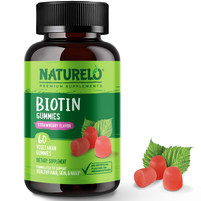 NATURELO Biotin Gummies - Supports Healthy Hair, Skin & Nails - High Potency 2500 mcg - Non GMO, Gluten Free - 60 Gummies