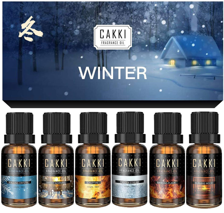 Winter Essential Oils for Diffusers for Home, CAKKI Premium Grade Fragrance Oils Set, 6 Winter Scents Natural Aromatherapy Oils, for Candles Making, for Soaps Making, for Humidifiers, 6x10ml