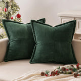 MIULEE Dark Green Corduroy Pillow Covers with Splicing Set of 2 Super Soft Boho Striped Christmas Pillow Covers Broadside Decorative Textured Throw Pillows for Couch Cushion Livingroom 16x16 inch