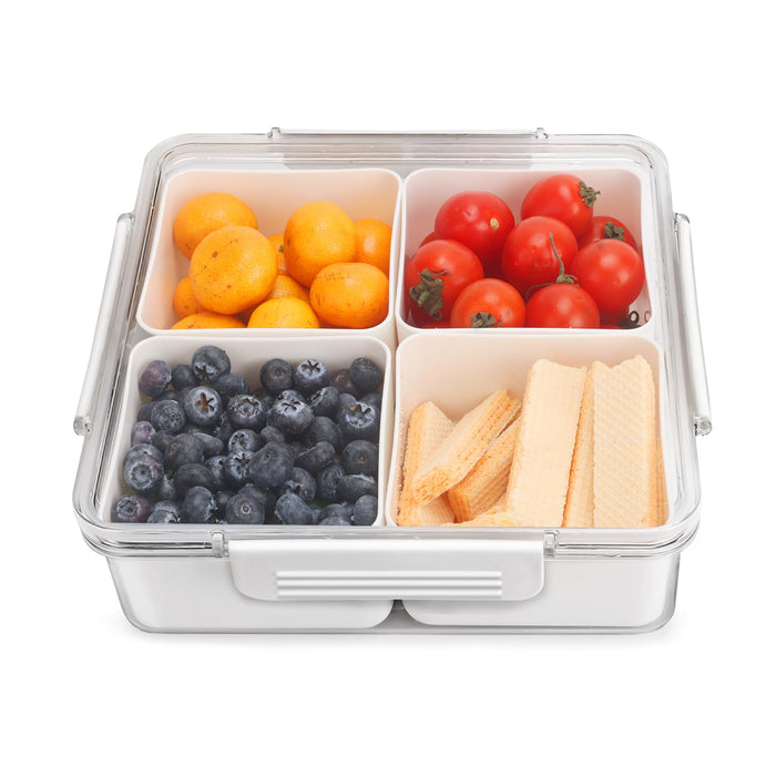 shopwithgreen Divided Serving Tray with Lid, Removable Divided Platter Food Storage Containers with 4 Compartment for Christmas Party, Veggies, Snack, Fruit, Nuts, Candy, Cracker, Chip