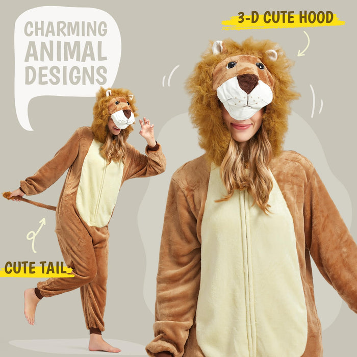 SISKIN Animal Onesie Adult - Lion Halloween Costumes for Women Men Couples Halloween Pajamas Cosplay Animal Onesies M