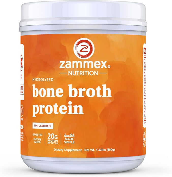 Zammex Pure Grass Fed Beef Bone Broth Protein Powder,20g Protein, Hydrolyzed Collagen Peptides Supplement for Healthy Skin,Nails,Hair,Joints, Non-GMO,Gluten Free,Paleo & Keto Friendly, Great in Soup