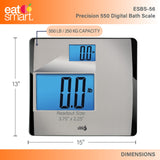 Eat Smart Precision 550 Pound Extra-High Capacity Digital Bathroom Scale for Body Weight with Extra-Wide Platform, Stainless Steel