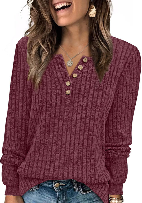 XIEERDUO Christmas Sweaters for Women Ladies Tops and Blouses Dressy Casual Long Sleeve Tops Henley Shirt Maroon M