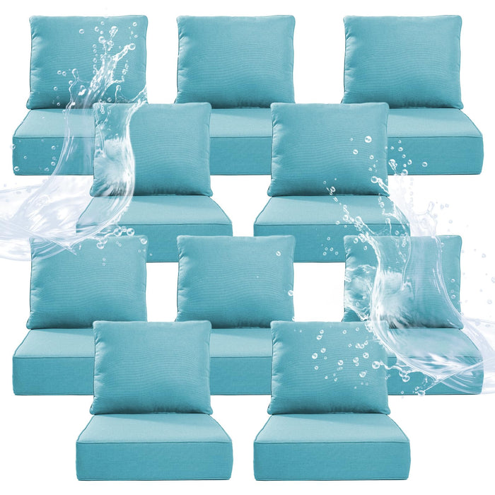 Artfurniz 6" Thicker Outdoor Chair Cushion 10 Sets - 24" *24" *6" Waterproof Patio Furniture Cushions with Removable Cover, 28D High Density Sponge Filling Thicken Outdoor Patio Cushions - Turquoise