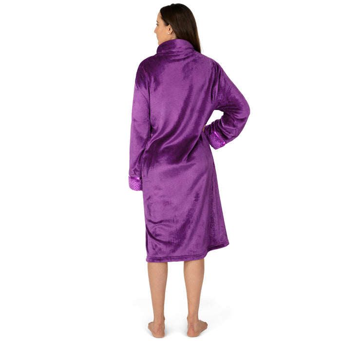 PAVILIA Womens Housecoat Zip Robe, Fleece Zip Up Front Robe Bathrobe, Plush Warm Zipper House Coat Lounger for Women Ladies Elderly with Satin Trim, Pockets, Long Plus Size - Purple (2x/3x)