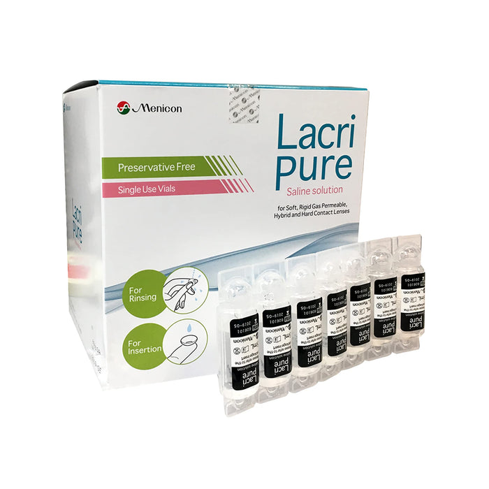 Menicon LacriPure Saline Contact Lens Solution, for Lens Rinse & Insertion, 98 Vials, 5ml