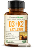 Vitamin D3, K2 Calcium Supplement with BioPerine for Immune & Bone Health - Vitamin D 5000 IU + Vitamin K2 as MK7 + Calcium. 4 in 1 Support: Strong Bones & Teeth Plus Joint & Heart Health. 60 Capsules