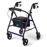 Medline Aluminum Rollator Walker with Seat, Purple, 250 lb. Weight Capacity, Lightweight, 6” Wheels, Foldable, Adjustable Handles, Rolling Walker for Seniors