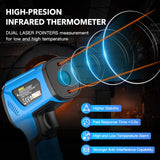 MESTEK Infrared Thermometer Temperature Gun, -40℉ to 2192℉ Dual Laser High Temp Thermometer with LCD Color Display, Non-Contact Industrial Pyrometer 50:1 Distance Ratio, Adjustable Emissivity