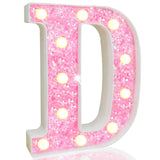 Pooqla LED Marquee Letter Lights, Light Up Pink Letters Glitter Alphabet Letter Sign Battery Powered for Night Light Birthday Party Wedding Girls Gifts Home Bar Christmas Decoration, Pink Letter D