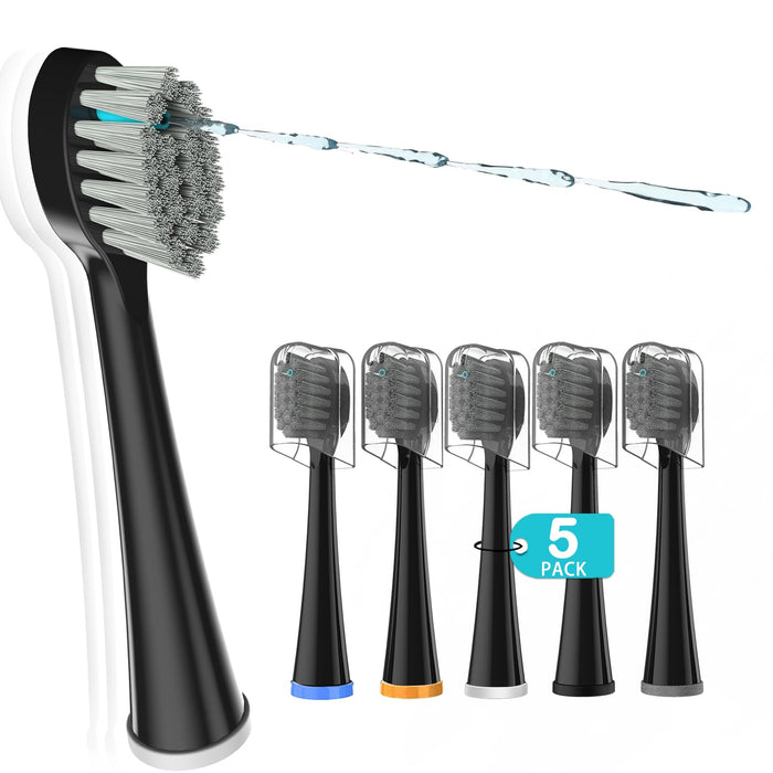 Replacement Brush Heads for Waterpick Sonic Fusion 2.0 Flossing Toothbrush with Cover, Compact, 5 Count Black, Soft Bristles