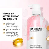 Pantene Sulfate Free Rose Water Shampoo, Soothes, Replenishes Hydration, Safe for Color Treated Hair, Nutrient Infused with Vitamin B5 and Antioxidants, Pro-V Blends, 30.0 oz