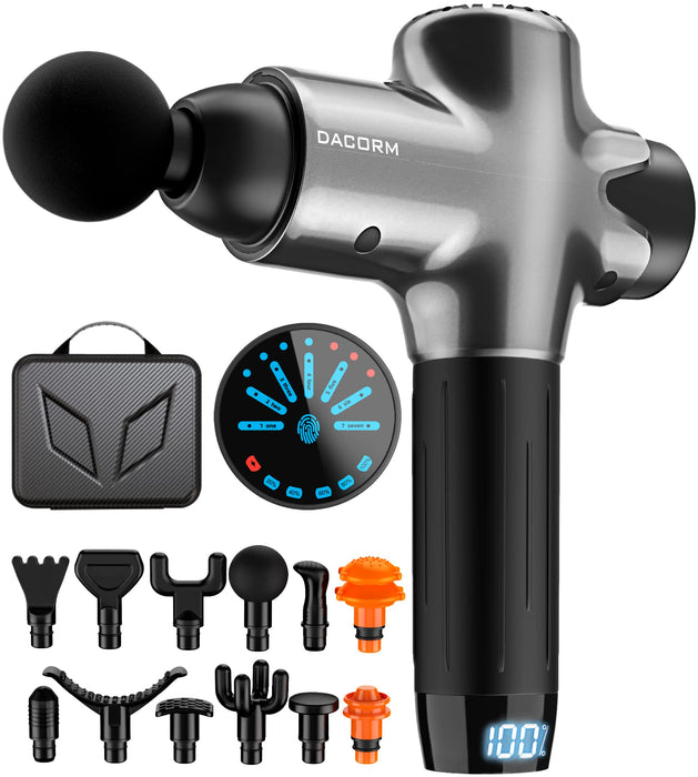 DACORM Massage Gun Deep Tissue Percussion Muscle Massage Gun for Athletes,Super Quiet Portable Electric Sport Massager,Handheld Deep Tissue Massager of Y8 Pro Max (Gray)