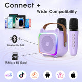 Mini Karaoke Machine for Kids, Portable Bluetooth Speaker with 2 Wireless Microphones, Toys Gifts for Girls Ages 4, 5, 6, 7, 8, 9, 10, 11, 12+ Year Old Birthday Gift for Christmas (Purple 2 Mics)