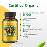 2-Pack ACV Pro Apple Cider Vinegar Capsules Certified Organic with Mother ACV Pills Detox Cleanse Acid Reflux Relief Support Supplement Ginger Root Cayenne Pepper Powder