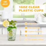 TashiBox 100 Count - 16 Ounce Plastic Cups, Ice Coffee Cups To Go - Crystal Clear PET Party Cups