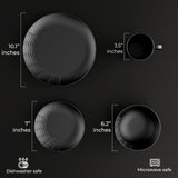 Nomnu Spiderweb Dinnerware Set (16 Pieces) - Gothic Kitchen Decor - Black Matte Porcelain Gothic Dinnerware Set: 4 Dinner Plates 4 Salad Plates 4 Bowls 4 Mugs - Spiderweb Decor Halloween Spooky Gifts