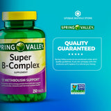 Spring Valley, Super Vitamin B Complex Tablets Dietary Supplement, B Complex - 250 Count + 7 Day Pill Organizer Included (Pack of 1)