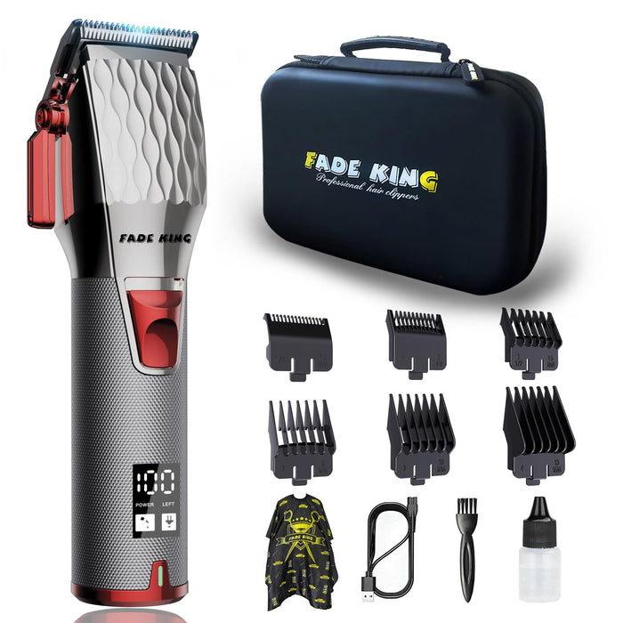 FADEKING Professional 5-Star Cordless ASTRO Clipper for Men - Adjustable Blending, LED Display, Quality Travel Case