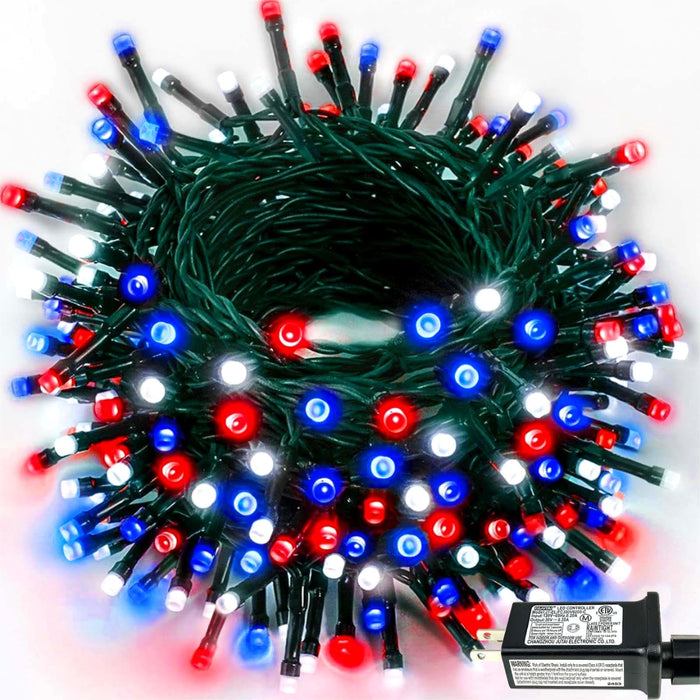 200 LED Red White and Blue Christmas String Lights Outdoor Indoor, 66FT Twinkle Lights Extendable Green Wire Waterproof for 4th of July Independence Day Memorial Day Xmas Tree Party Decorations