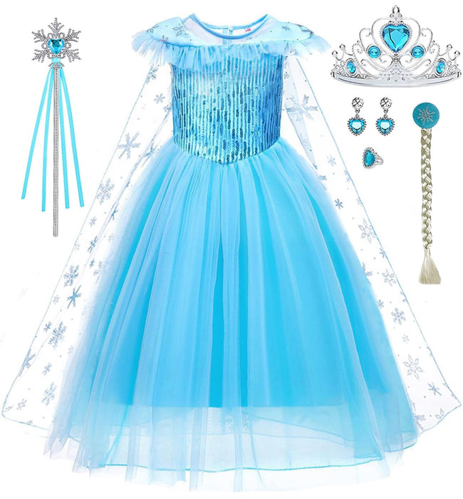 iTVTi Little Girl Princess Dress Halloween Carnival Cosplay Costume with Accessories Blue, 4-5 Years (Tag 120)