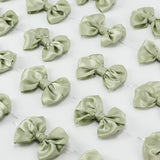 AIMUDI Sage Green Satin Ribbon Twist Tie Bows for Treat Bags 3.5" Sage Bows for Crafts Small Bows for Wedding Decor Premade Bows for Cake Pops Candy Apple Bridal Shower Favors Baby Shower -24 Counts