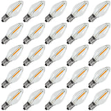 KGC 25Pack C7 LED Christmas Light Bulb, E12 Base Waterproof LED Bulbs for String Light, 0.6W 2200K Warm White 50LM, Clear Plastic Night Lights C7 LED Replacement Bulbs for Christmas String Lights.