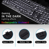 Soke-Six Gaming Keyboard and Mouse, 2.4G Wireless Retro Punk Typewriter-Style Backlit Keyboard Mice Combo,4800mAh Battery,Mechanical Feel,Anti-ghosting,Crystal Panel Round Keycaps (Black+white light)