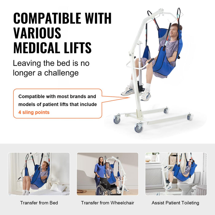 VEVOR Full Body Patient Lift Sling with Commode Opening, Patient Lift Medical Sling for Safe Bathing & Toileting, Polyester Patient Aid Commode Sling for Elderly, Bariatric, Disabled, Bedridden, 400LB