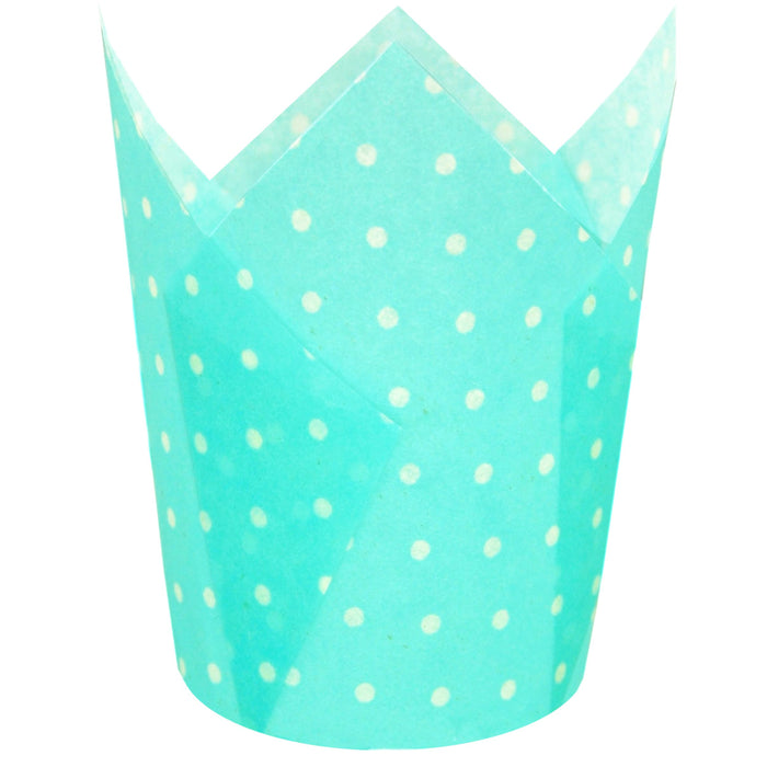 QLSmypkg Large Muffin Greaseproof paper Baking cupcake cups, 2-1/4" x 4" Blue printed with Polka Dot Tulip Baking Cup(Large) (125pcs)