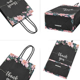 DjinnGlory 50 Pack Small Black & Floral Thank You Paper Bags Spring Gift Bags with Handles 9 x5.5 x3.15 Inches and 24 Pink Tissue Paper for Mother's Day Wedding Baby Shower Birthday Parties