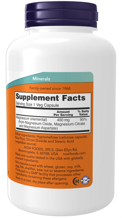 NOW Supplements, Magnesium 400 mg, Enzyme Function*, Nervous System Support*, 180 Veg Capsules