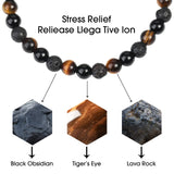 CARITATE Natural Beaded Bracelets for Men Boys - 6mm Tiger Eye Obsidian Lava Beads Mens Bracelet Set for Couples - Christmas Gifts Birthday Gifts Mens Jewelry for Boyfriend Husband Him