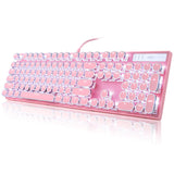 Camiysn Typewriter Style Mechanical Gaming Keyboard, Pink Retro Punk Gaming Keyboard with White Backlit, 104 Keys Blue Switch Wired Cute Keyboard, Round Keycaps for Windows/Mac/PC