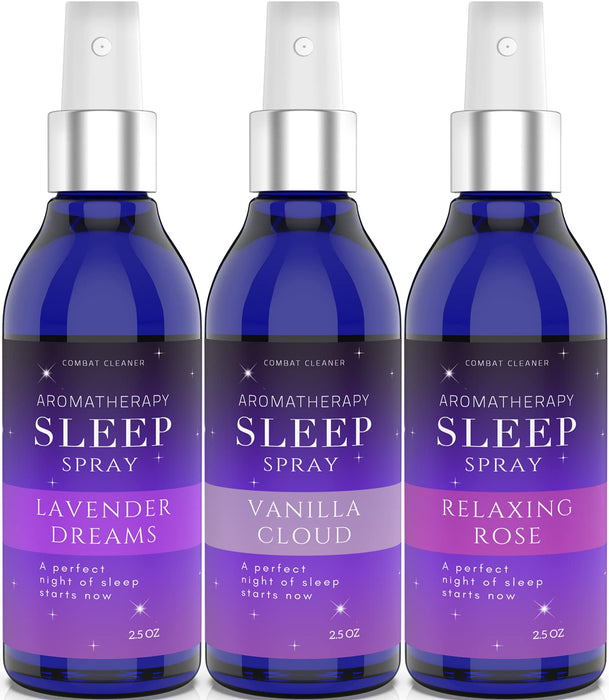 Pillow Sleep Spray Mist for Deep Sleep | Help Stress & Anxiety Relief Aid | (Pack of 3) Calming Lavender, Vanilla, Rose Mist | by Combat Cleaner