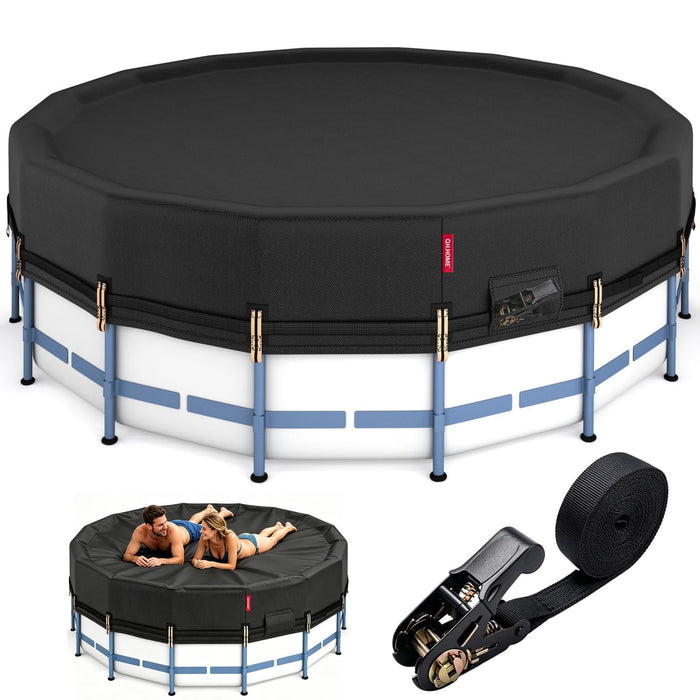 QH.HOME 20Ft Round Pool Cover,Super Windproof Ratchet Straps (1,500lb Break Strength)-Effective Installation/Removal,Pool Cover for Above Ground Pools,Snug Fit,Blocks Leaves, Sun & Water