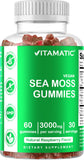 Vitamatic Irish Sea Moss Gummies - 3000 mg - 60 Vegan Gummies - Made with Bladderwrack & Burdock Root - Seamoss Supplement for Thyroid, Energy, Immune Support