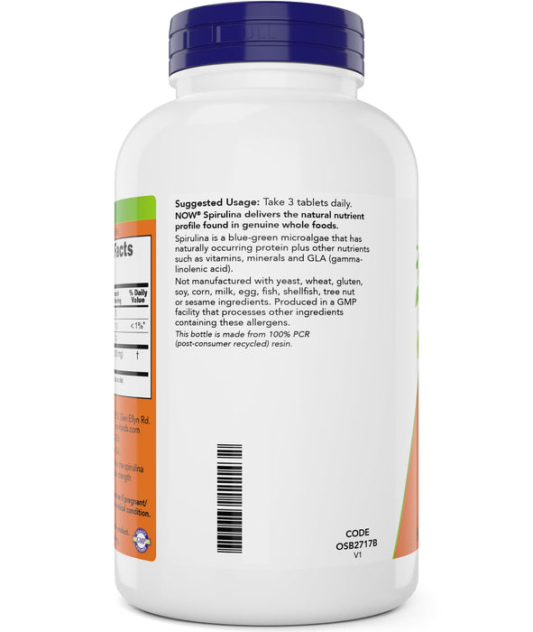 NOW Foods Organic Spirulina 1000mg Tablets - 300 Count - Non-GMO, Super Green Whole Food Supplement - Double Strength 1000 mg - Naturally Occurring Beta-Carotene (VIT A), B-12 and GLA