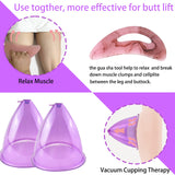 FUMOLEER Buttock Vacuum Cups 210ML &180ML,Vacuum Therapy Cupping Machine Accessories, 9.4inch & 8.26inch XL Suction Cups for Butt Massage with Y-Hose & Gua Sha Board, 2 Pairs (Purple)