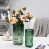 TIMEFOTO Flower Vase 7.5 inch Green Thickened Glass Vase for Bookshelf,Dinner Table,Indoor Office Desktop,Meeting Room,Bathroom,Countertop,Home Christmas Day Decoration