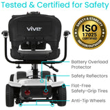 Vive 4 Wheel Mobility Scooter - Electric Powered Wheelchair Device - Compact Heavy Duty Mobile for Travel, Adults, Elderly - Long Range Power Extended Battery with Charger and Basket Included