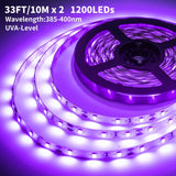 PIZHLO 66ft Dimmable Black Light Strip & Remote, 1200 LEDs 12V Flexible LED Blacklight Strip, 20m LED Ribbon, Non-Waterproof Black Lights for Glow Party Birthday Halloween Christmas Party Body Paint