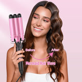 Waver Curling Iron Curling Wand - BESTOPE PRO 5 in 1 Curling Wand Set with 3 Barrel Hair Crimper for Women, Fast Heating Crimper Wand Curler in All Hair Type-Pink